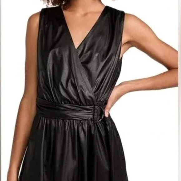 NWT Ramy Brook Lily Black Faux Vegan Leather Wrap Mini Dress | Size 4 - Picture 2 of 9